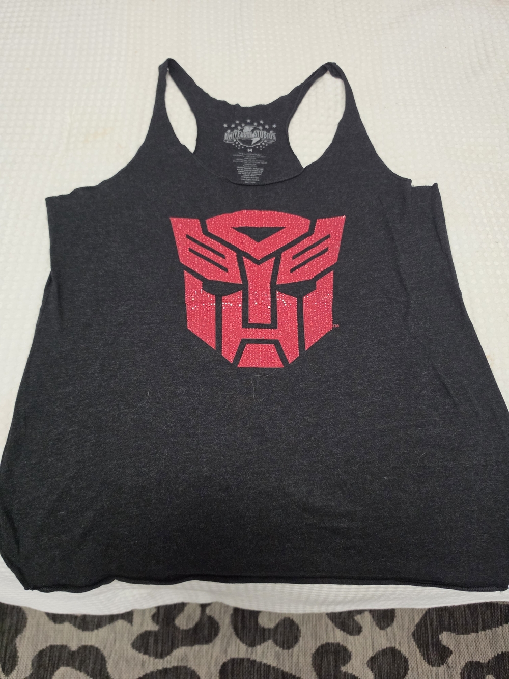 Universal Black Racerback Tank with Red Sparkle Emblem